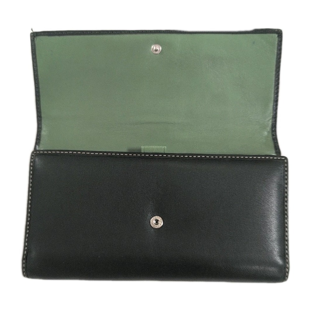 Vintage Coach Hampton Black Leather Wallet Tri Fold w/ Check Hold Green Interior - Picture 2 of 9